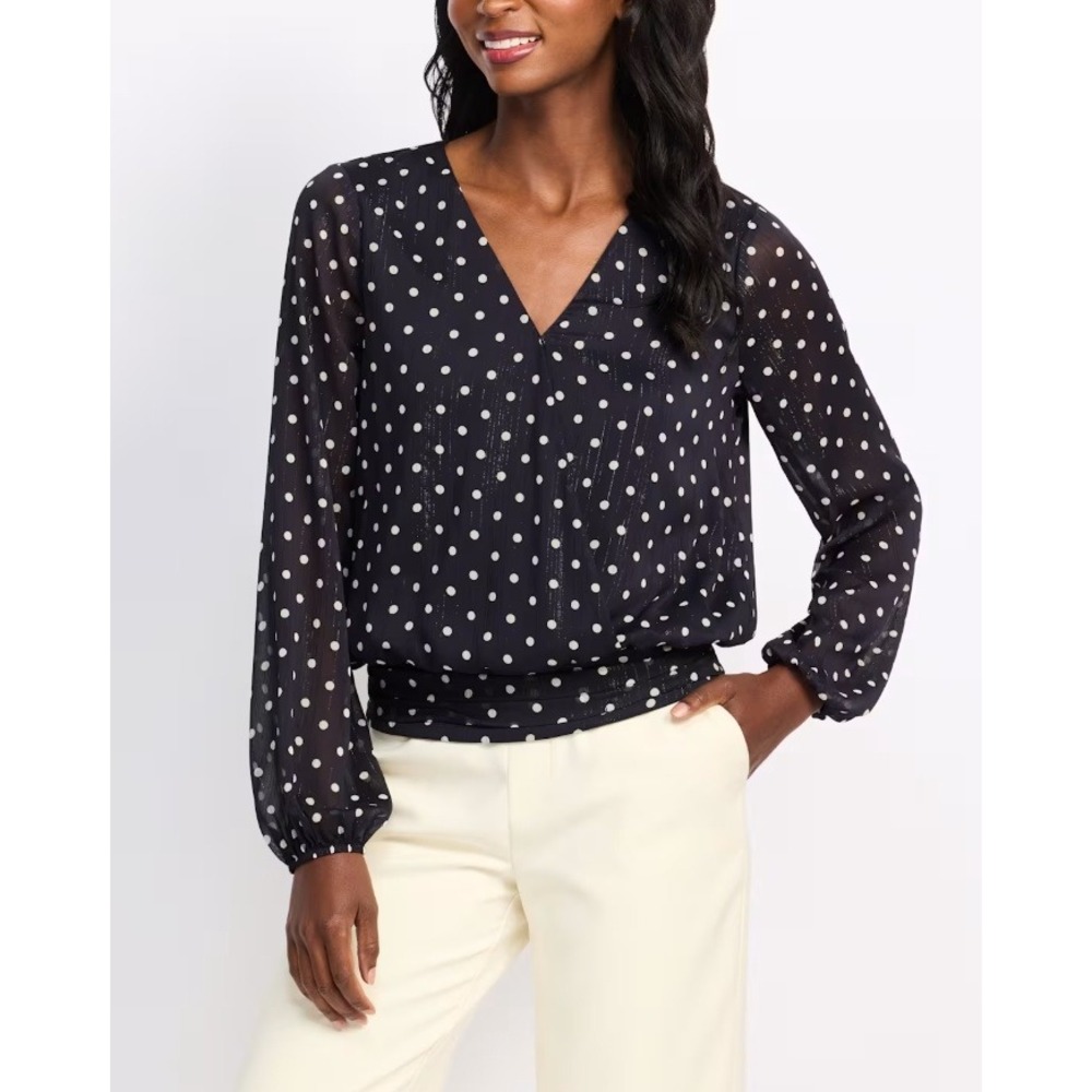 Nine Britton Inez Chiffon Smocked Bottom Blouse Navy XL Stitch Fix‎